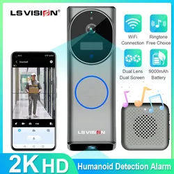 LS VISION-Campainha de Vídeo sem fio, Câmeras Duplas, Wi-Fi, Alimentado por Bateria, Video Porteiro, Campainhas de Casa, Detecção de Visão Noturna, Alarme