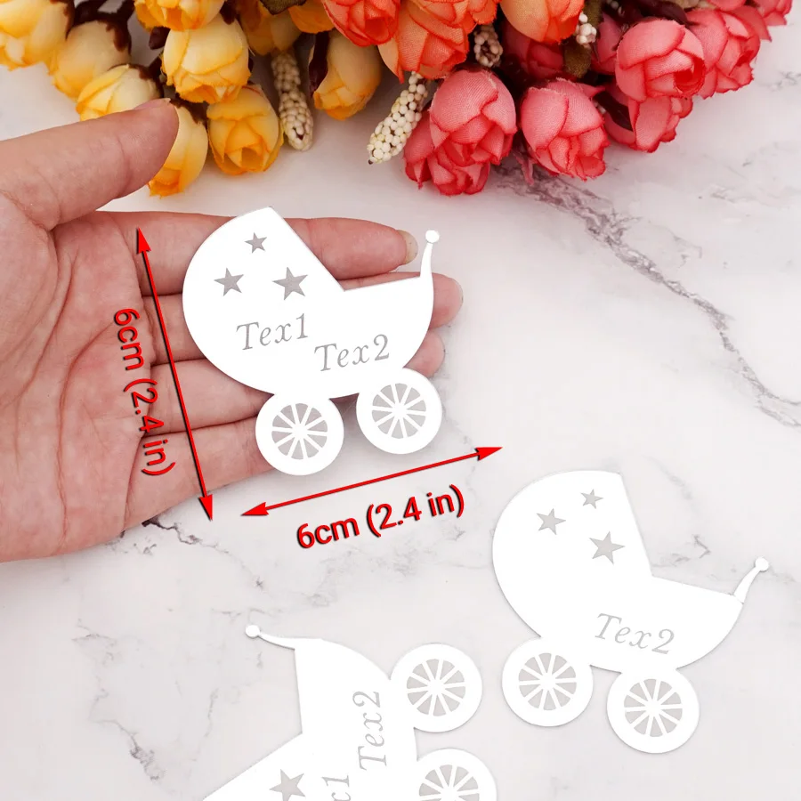 6x6cm Personalized Baby Carriage Mirror Acrylic Sticker Custom Name Party Decor Favors Invitation Card Party Guest Gifts
