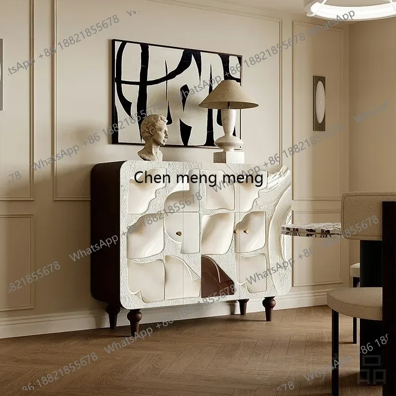 

Modern Cream Style Side Cabinet Cupboard Wine Cabinet Restaurant Kitchen Solid Wood Wall Locker Painted Entrance Cabinet