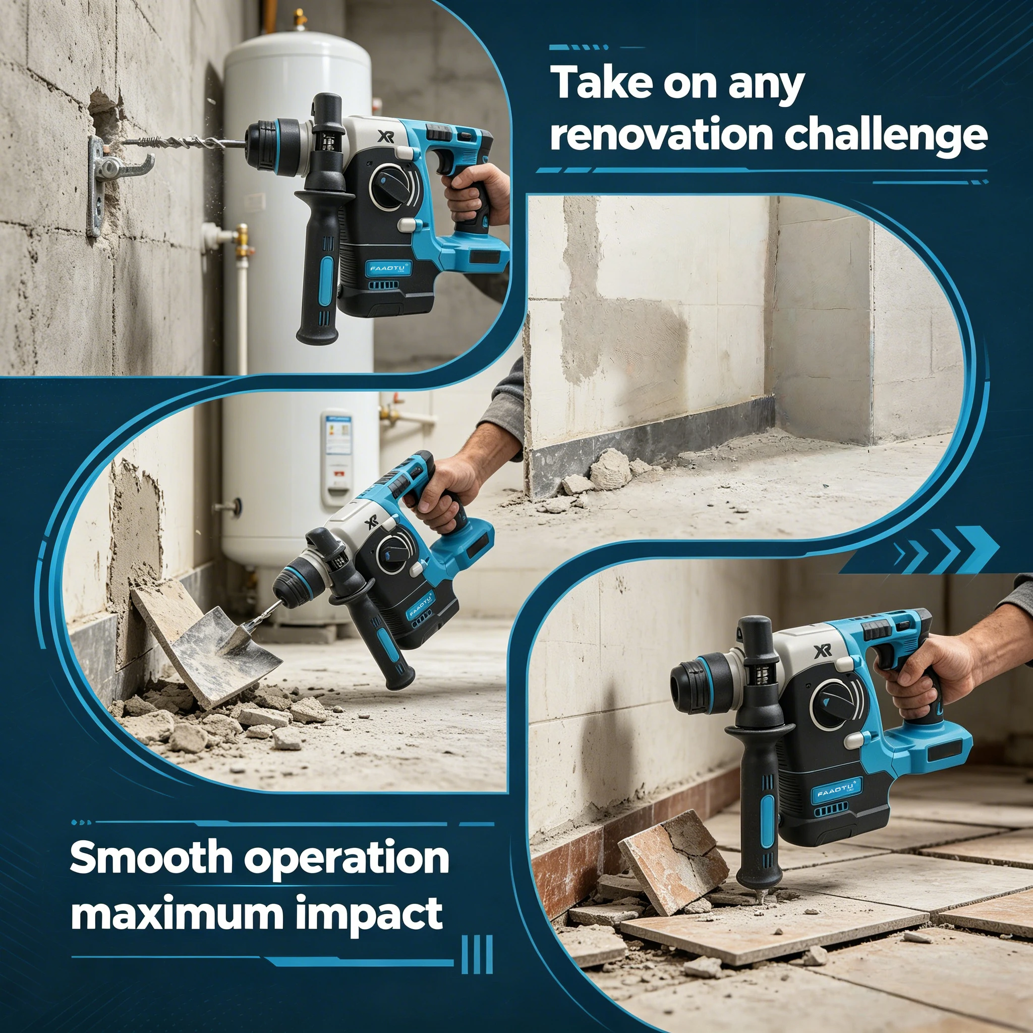 FAAOTU 273 Cordless Brushless Rotary Hammer - MT-level Power, for Drilling and Chiseling Tasks Compatible with MT batteries