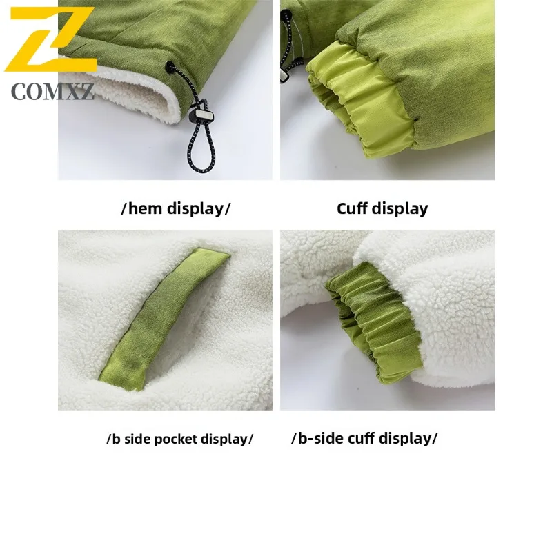 COMXZ New Double Sided Wear Cotton Coat Unisex Loose Fit Fashion Outdoor Trend Fleece Lined waterproof and windproof Jacket 2025