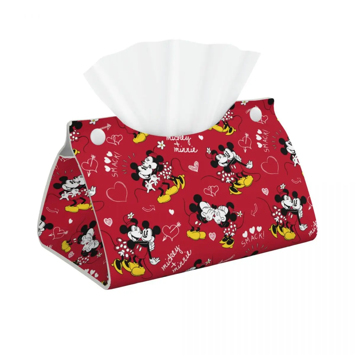 Custom Mickey Minnie Love Tissue Box Cover PU Leather Rectangular Cartoon Facial Tissues Holder for Office