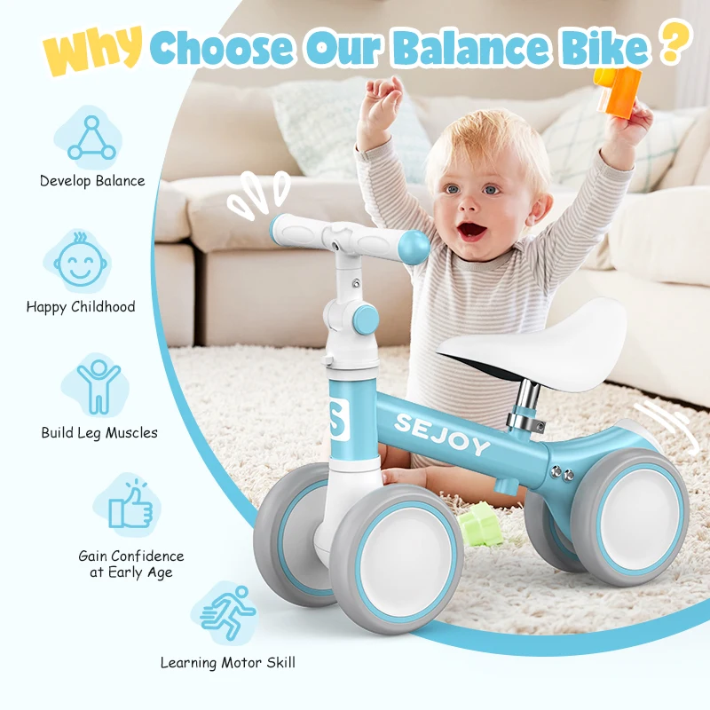 Vélo d'équilibre pour bébé pour garçons et filles de 1 an, vélo d'équilibre pour tout-petits de 12 à 36 mois, premier vélo pour tout-petits à 4 roues, cadeaux d'anniversaire, bleu