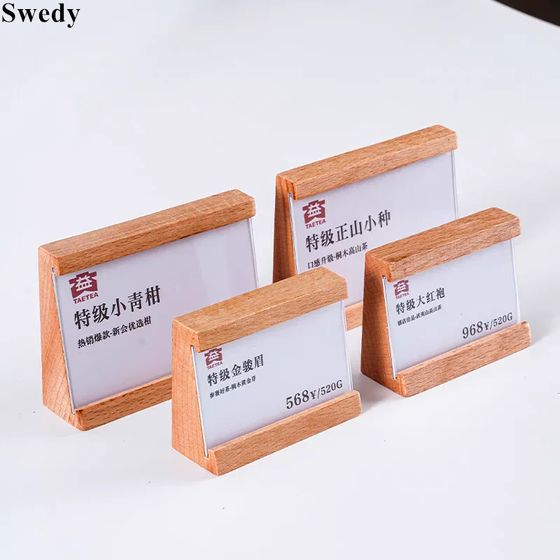 90x54mm Wooden Acrylic Sign Holder Display Stand Table Number Menu Flyer Paper Poster Frame Mini Price Label Card Holder Tags
