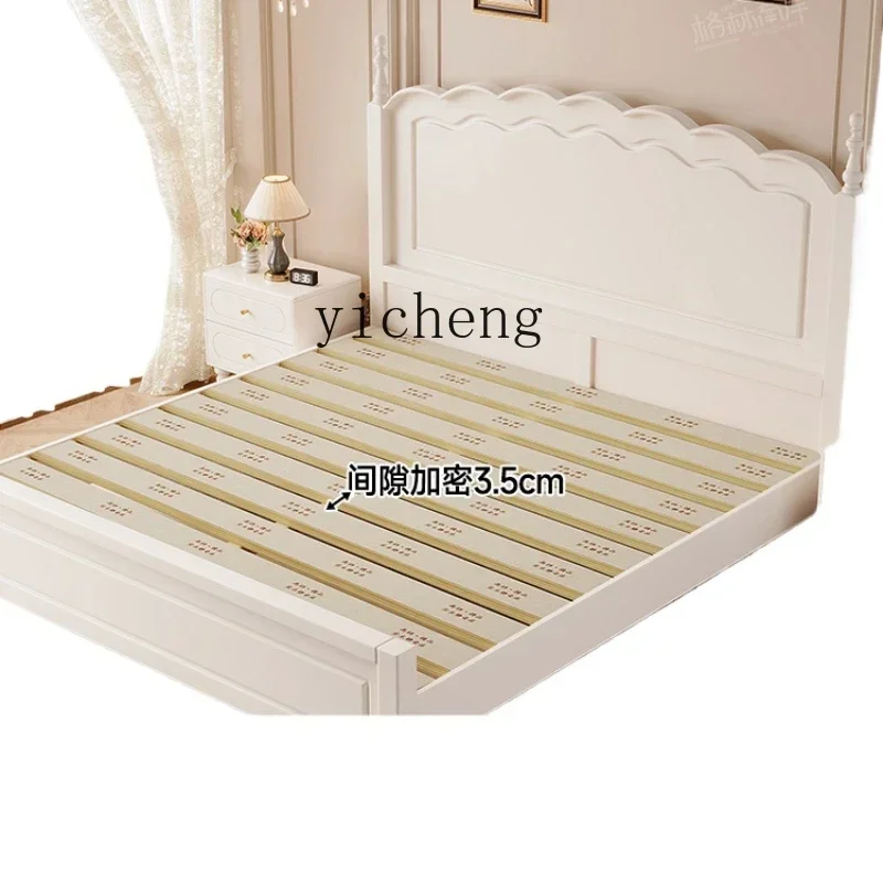Retro Full Solid Wood Bed Light Luxury Cream Style White Double 1.8 M Master Bedroom home decoration accessories