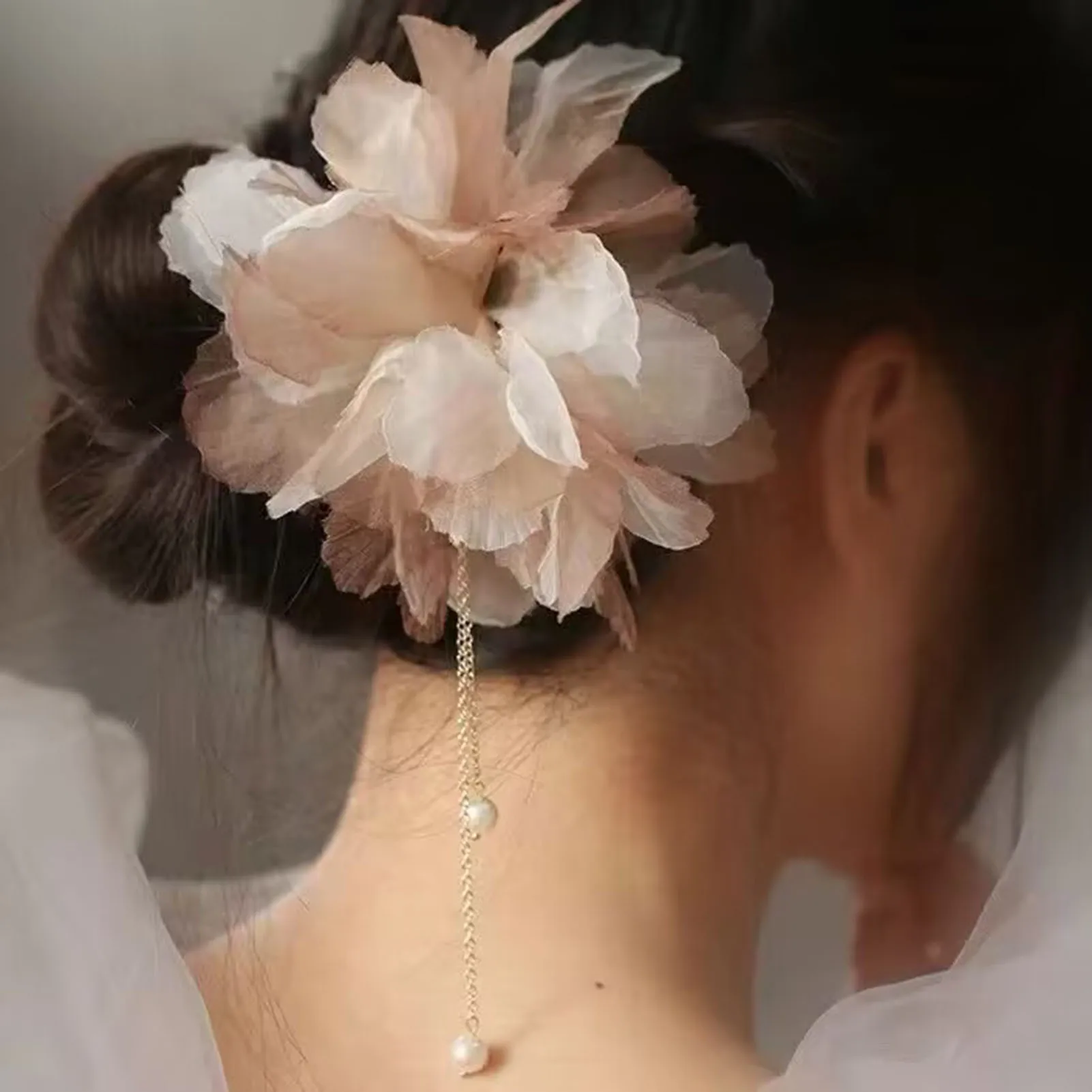 Pinzas para el pelo en forma de U para boda, tocado de novia, horquillas de flores de malla, perlas, accesorios para el cabello de boda, tocado de