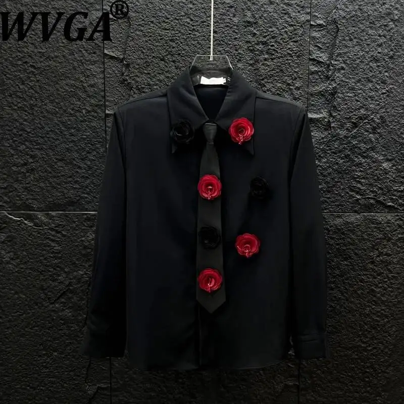 

WVGA Spring Summer New Men Tide Three-dimensional Floral Decoration Long Sleeve Shirt Korean Style Niche Stylish Tops Ins W24571