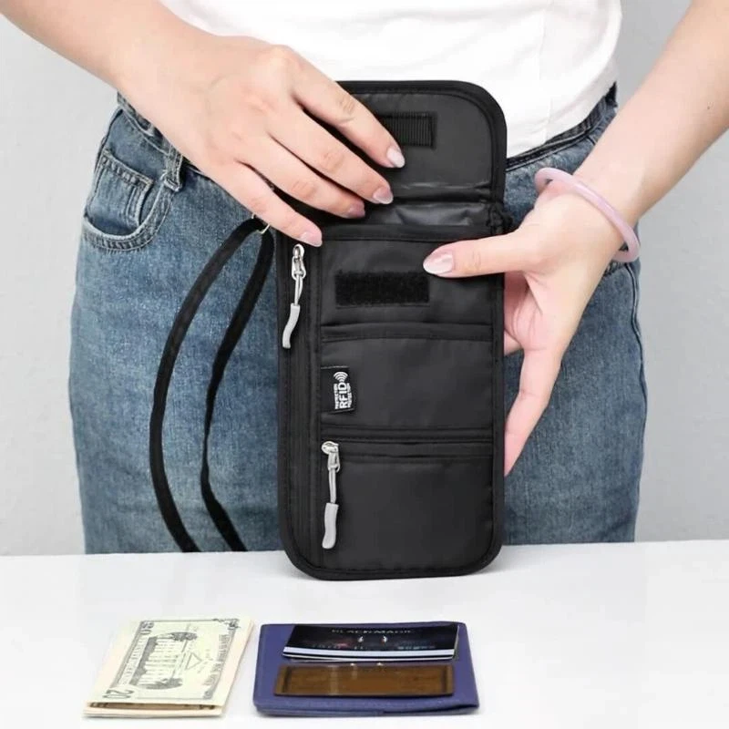 Personal Neck Wallet RFID Blocking Travel Passport Holder Document Organizer Pouch Crossbody Phone Bag With Adjustable Strap