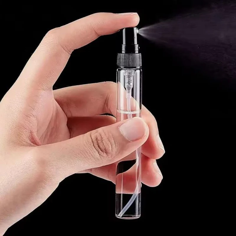 50 Uds + 4 accesorios 2/3/5/10ML botella de spray de vidrio recargable con 50 botellas de spray, 1 cuentagotas, 1 embudo, 1 dispensador, 1 jeringa