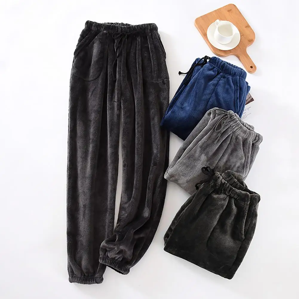 Soft Men Pajama Trousers Straight Keep Warm Casual Sleeping Clothes Winter Pants