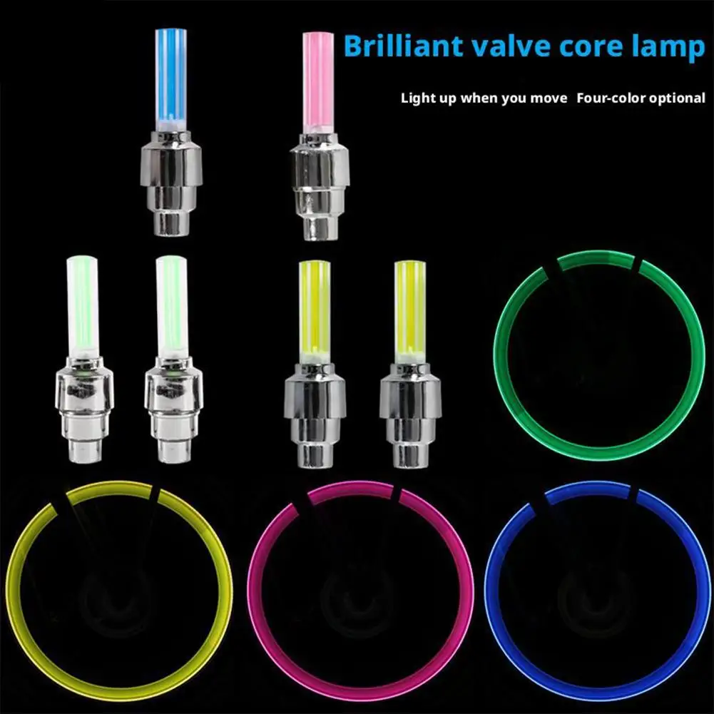 Tampas de válvula de pneu de bicicleta, 2 peças, luz led neon flash, lâmpada de pneu, roda de carro, à prova d'água, luzes universais, acessórios x6o7