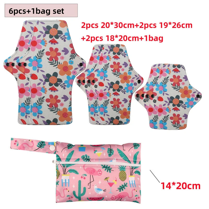 6pcs Cotton Menstrual Pads Monthly Reusable Gaskets Sanitary Pad Various Print Absorbent Waterproof Cloth Daily Pad for Women