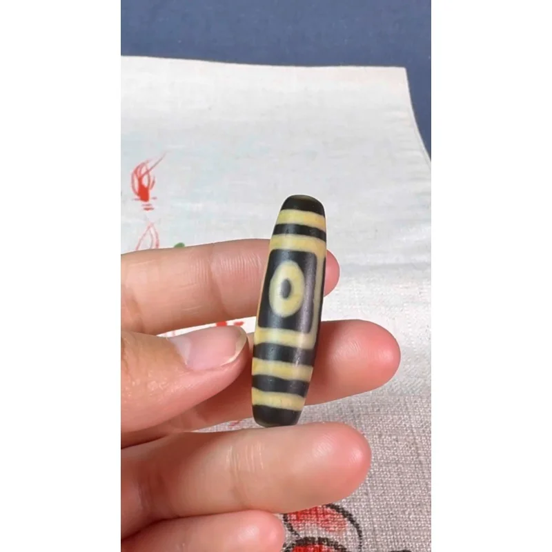 Himalayan Tibetan DZI Beads Old Agate Yellow Stripe 2 Eye Amulet Pendant #3368