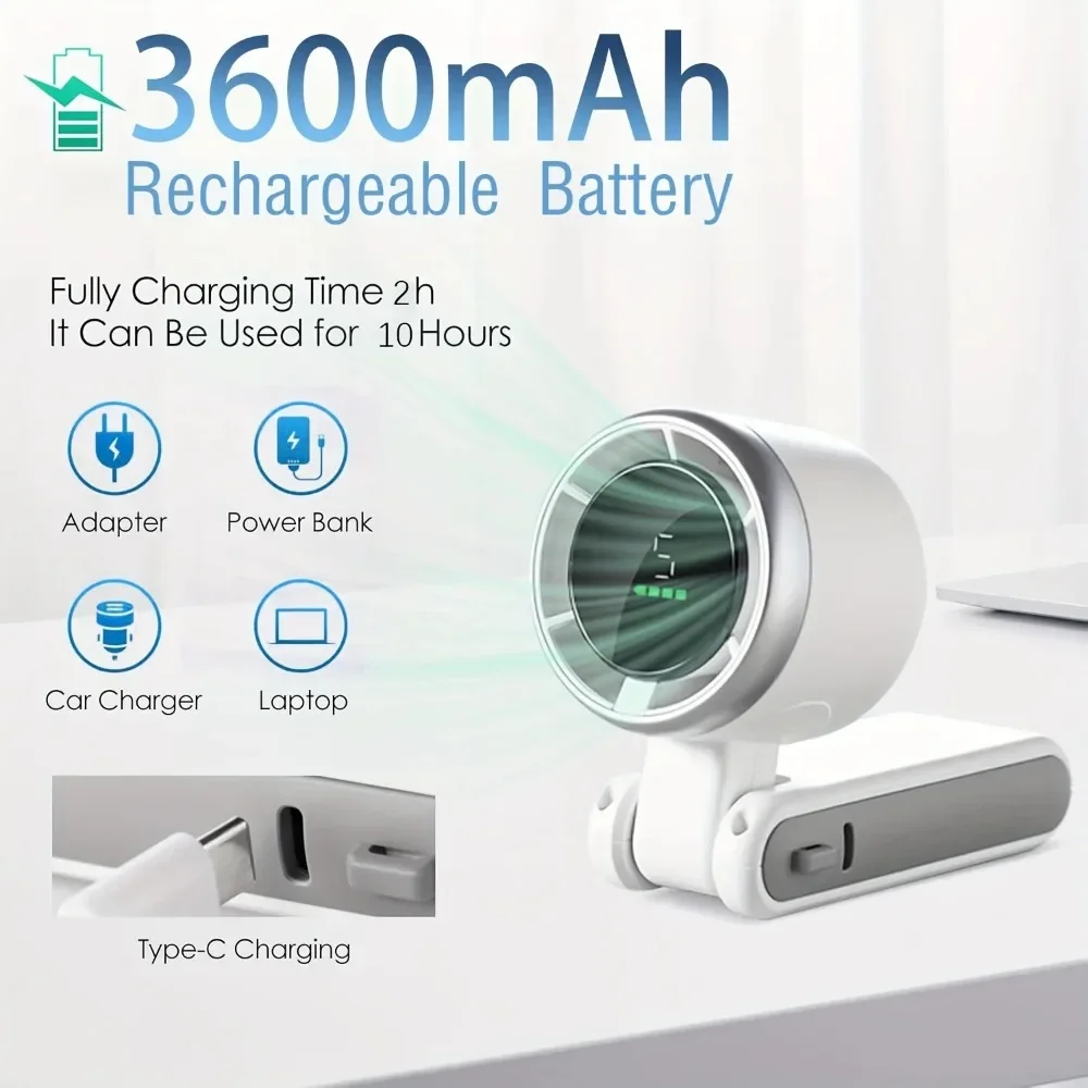 New Mini Hanging Neck Fan USB Rechargeable Handheld Fan 3600mAh 180° Foldable Mini Neck Fan Portable Small Turbo Fan Adjust