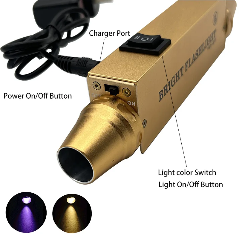 Dual Light Jewelry Torch Xenon Yellow Light Gemstone Torch 365nm UV Flashlights With Rechargeable Battery