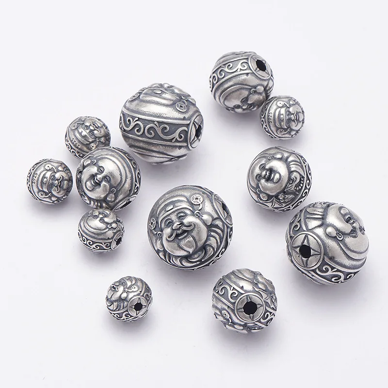 100% 925 Silver Chinese Wealth God Beads Sterling Good Luck Loose Bead Jewelry Findings