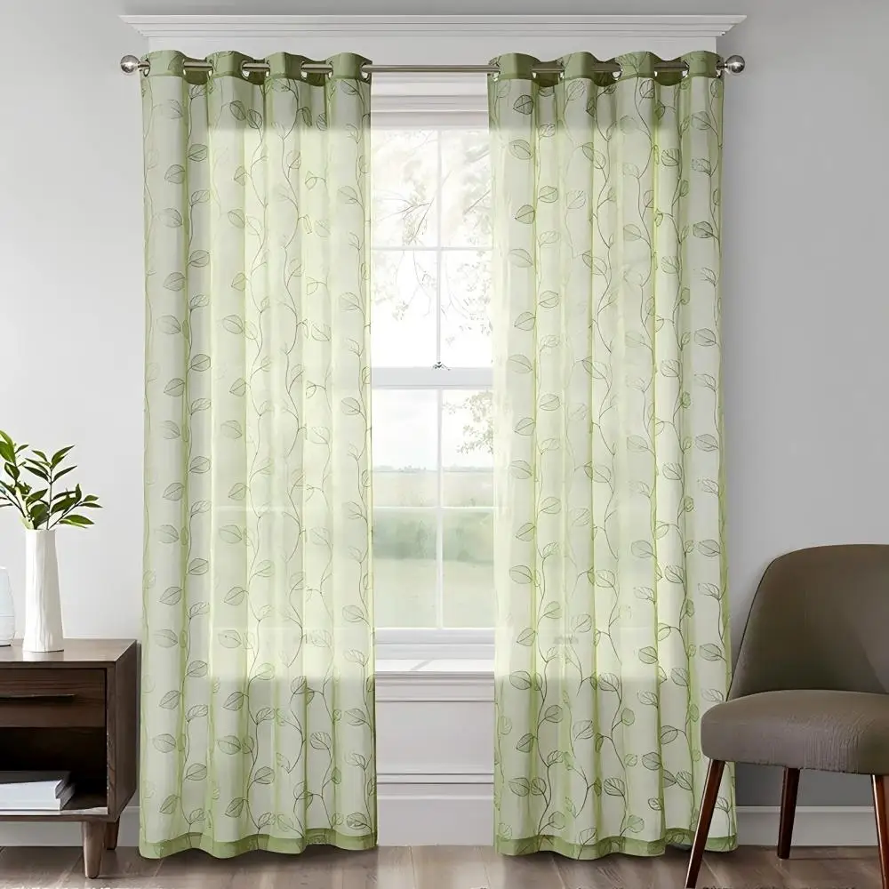 26293  Half blackout perforated vertical curtain, simple multi-color embroidered curtain