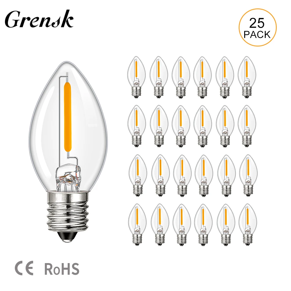 C7 Led Night Bulb 0.5W Candle Light Lamp Clear Glass E12 E14 Base Candelabra Chandelier Salt Lamp String Light Replacement Bulbs