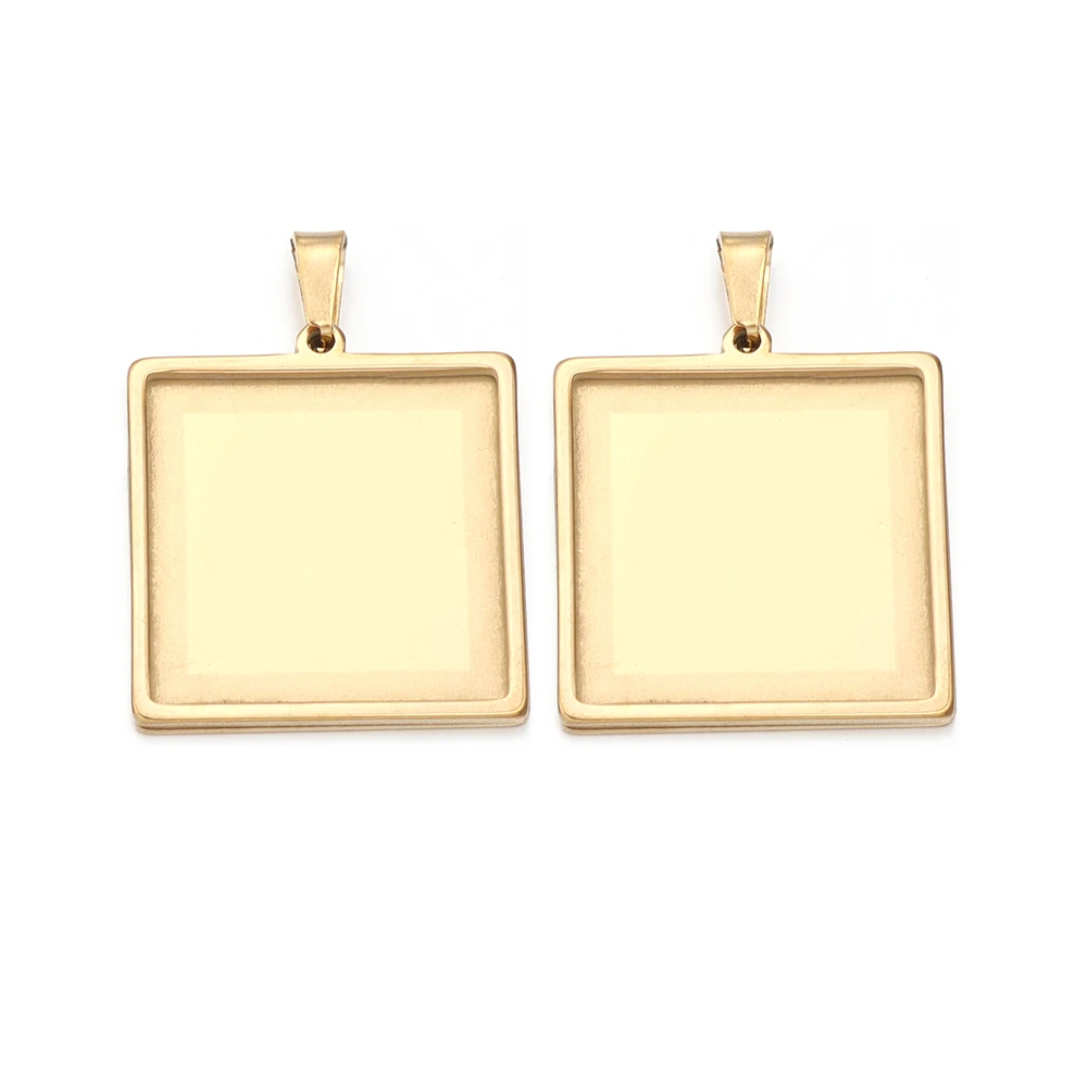 2pcs/Lot 10 15 20 25 30mm Thick Square Stainless Steel Cabochon Bases Setting Blank Bases For Pendants Tray DIY Necklace