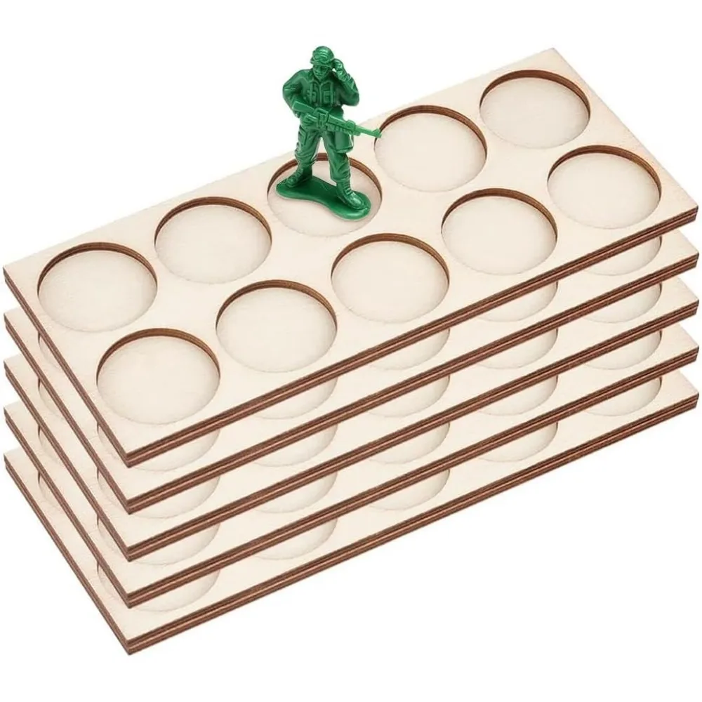 5 Pcs for 25mm/1inch Ring War Unit Tray 10-Hole Skirmish Movement Trays Formation Wood Rectangle Formation Rank Tray