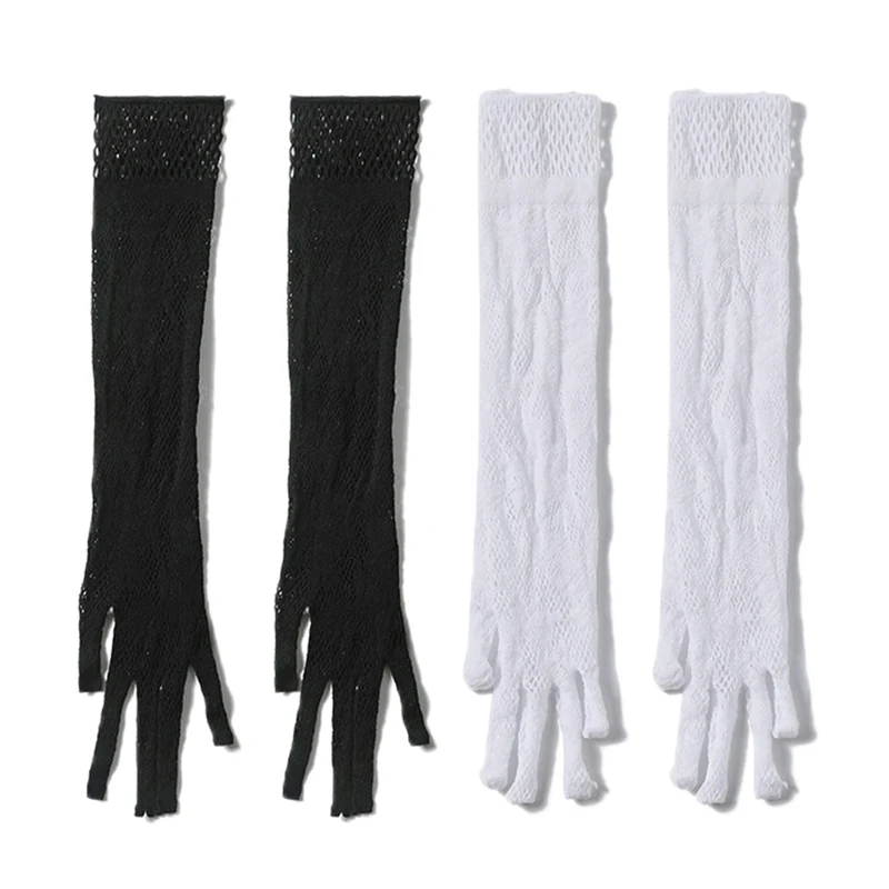 Sexy Long Lace Gloves Mesh Floral Gothic Punk Mittens Nylon Elastic Christmas Halloween Gloves Stretchy Fancy Dress Decoration