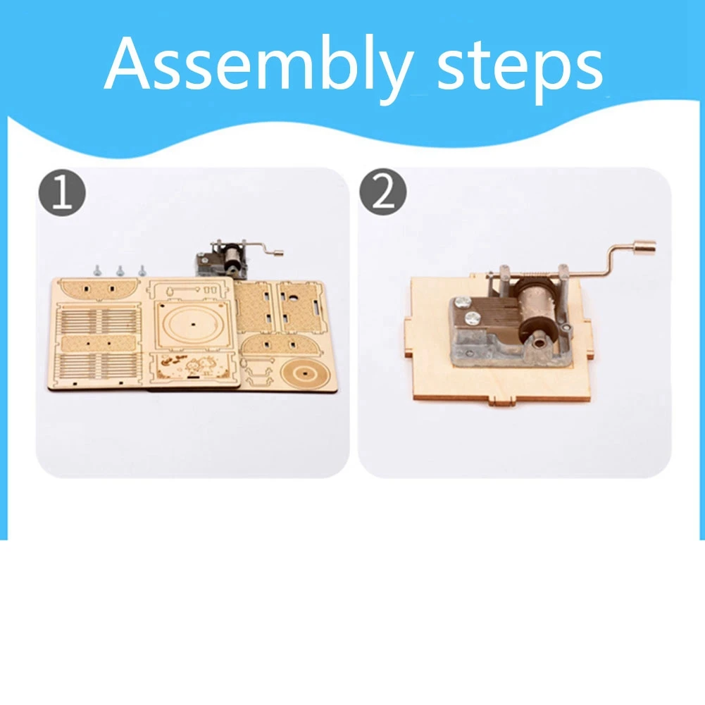 DIY Hand Crank Music Box Model 3D Wooden Puzzle Toy Self Assembly Wood Craft Kits Home Decoration for Kids -Cat