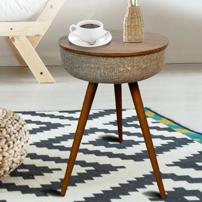 

Creative Smart Round Tea Table Bluetooth Stereo Audio Sofa Side Table Nordic Style Music Coffee Table with Wireless Charging