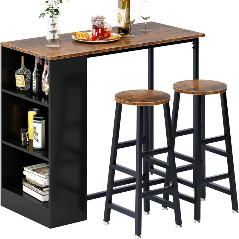 custom.Factory Direct Metal Wall High Bar Table Set Round Bar Stool and Chairs Kitchen or Living Room Restaurant or Home