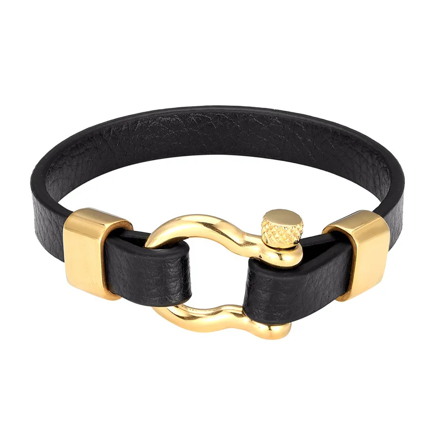 

Popular horseshoe buckle screw rotating leather bracelet stainless steel jewelry