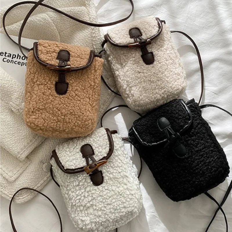 

Lamb Wool Phone Bag New Simple Retro Lamb Wool Single Shoulder Crossbody Bag
