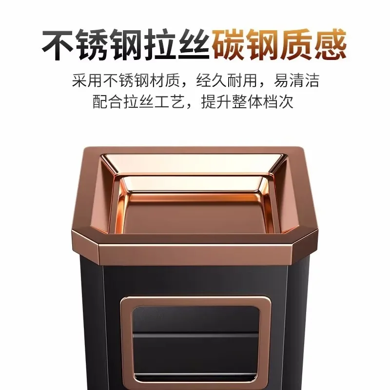 Trash can with ashtray vertical stainless steel smoke extinguisher bucket large capacity office elevator entrance recyclable