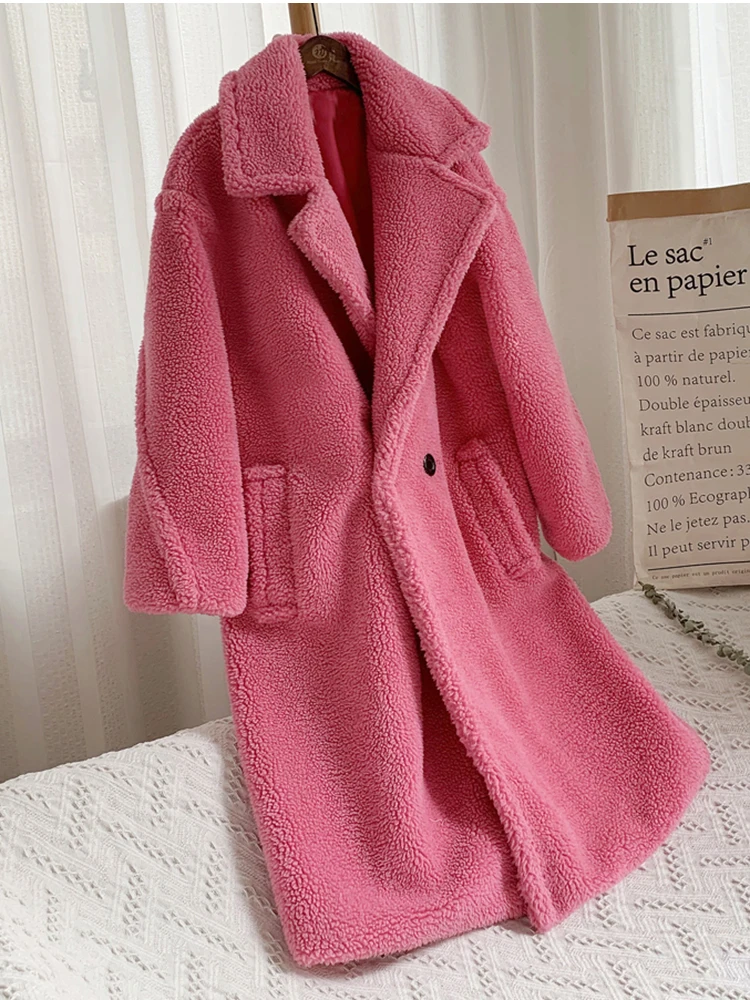 ZADORIN Zimowy Gruby Ciepły Jednolity Płaszcz Teddy Damski High Street Oversize Różowy Sztuczny Kożuch Damski Długi Płaszcz Kurtka ze Sztucznego Futra