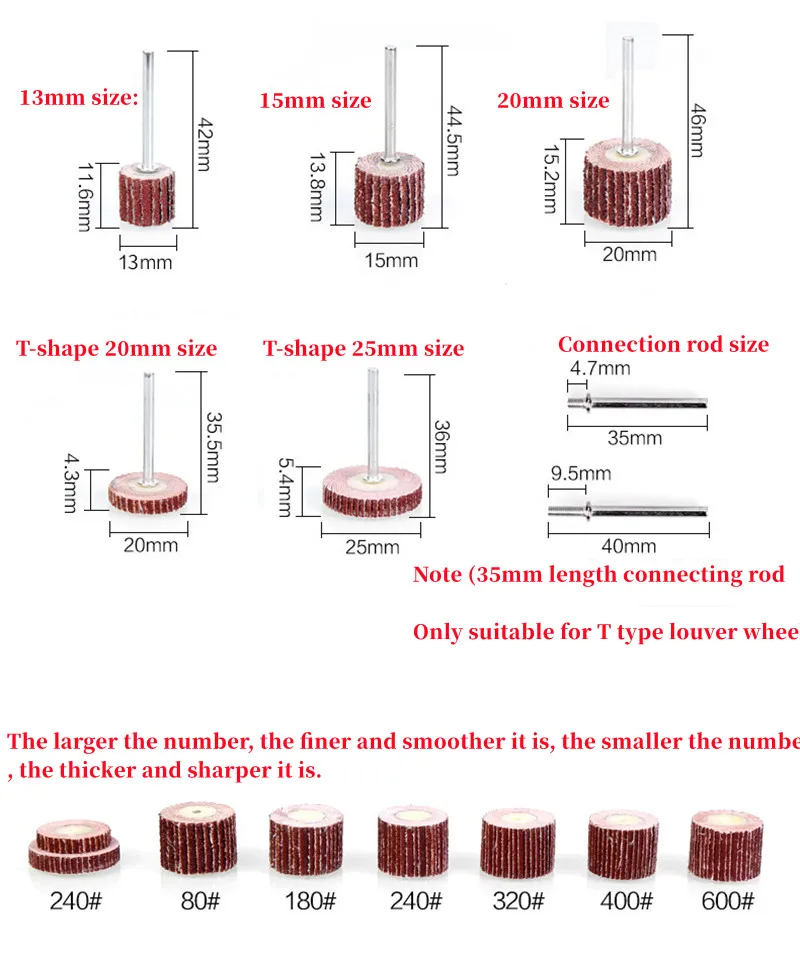 12mm/15mm/20mm 블라인드 데이빙 임펠러 그라인딩 사포 플랩 휠 헤드 맨드릴 로타리 미니 드릴 연마 도구 그릿 80-600