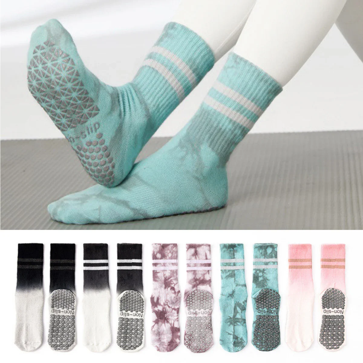 

Casual Striped Yoga Socks Women Color Gradient Pilates Socks Professional Silicone Anti-slip Fitness Gym Dance Sports Socks Sox