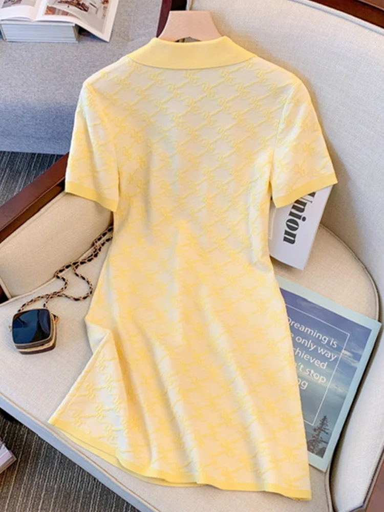 Korean Fashion Preppy Style Yellow Basic A-line All-match Casual Dresses 2023 Spring Women\'s Elegant Midi Dress Lady Clothes