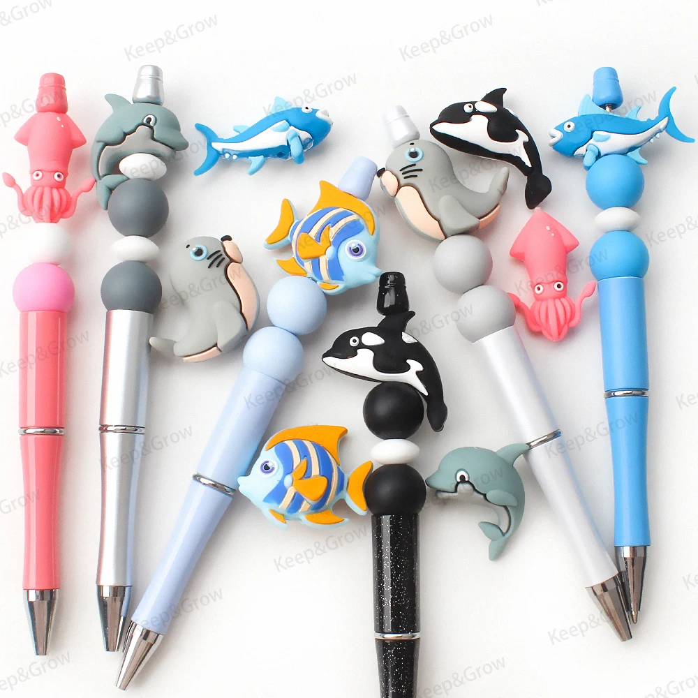 5/20/50Pcs Ocean Theme 3D Silicone Beads Fish Dolphin Cute Whale Octopus Shape Focal Beads for Jewelry Making Pens Kenchain DIY