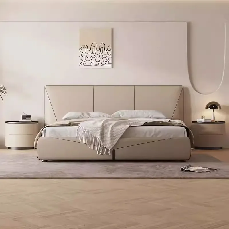 for White Moonlight Modern Simple Envelope Bed Master Bedroom Top Leather Bed Large Flat Villa High-end Atmospheric Wedding