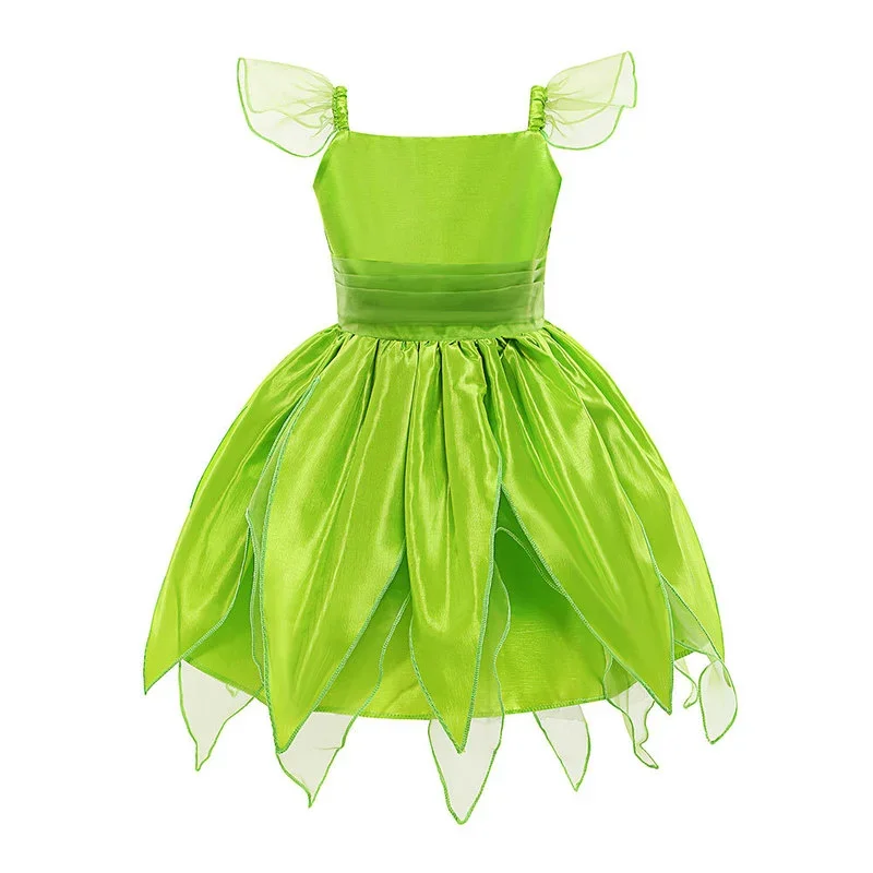 Tinkerbell Costume For Girls Flower Fairy Cosplay Outfits Kids halloween Tinker bell Green Princess Gown Children Birthday Gift