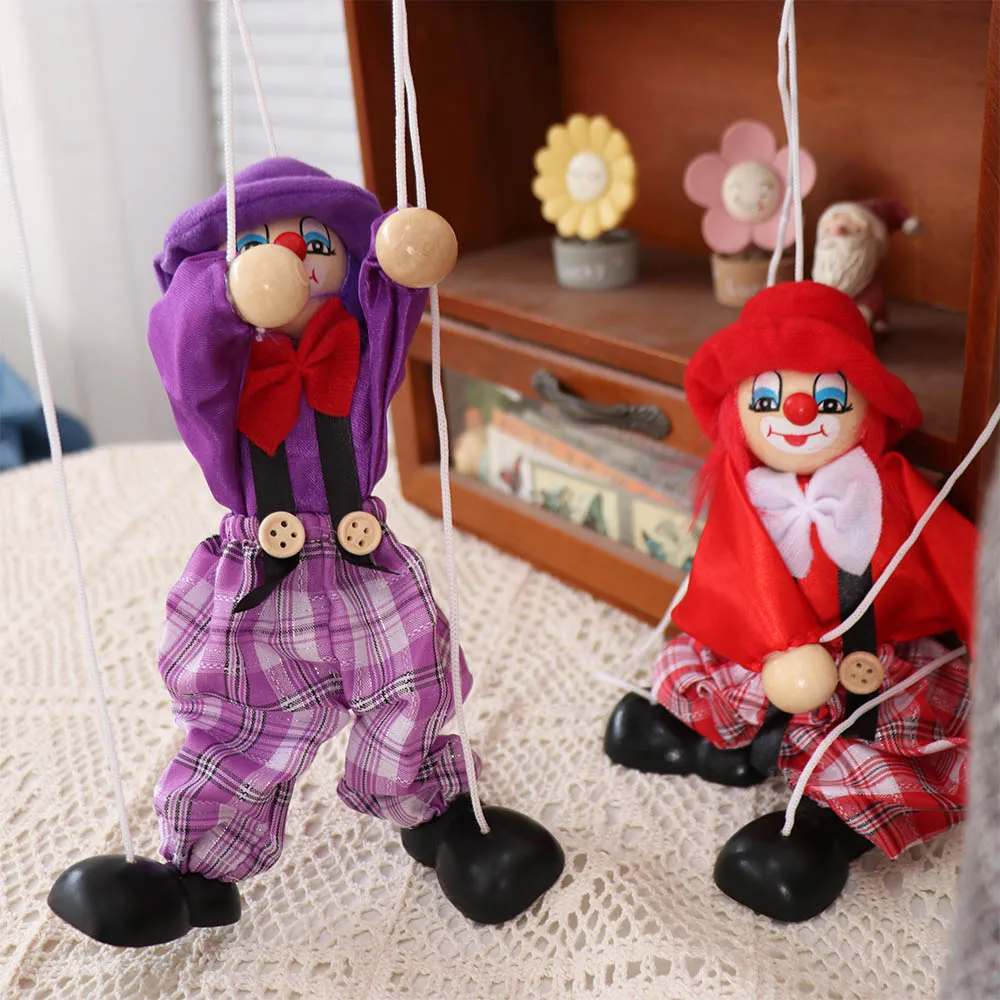 For New Year Vintage Wooden Joint Activity   Colorful Puppet Pull String Puppet Puppet Clown Handcraft