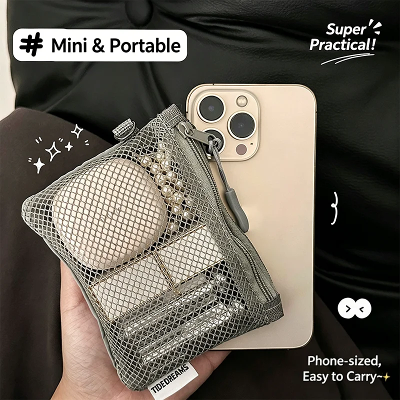 Zweilagige Netz-Aufbewahrungstaschen, tragbare Reise-Make-up-Tasche mit Reißverschluss, Mini-Toilettenartikel-Kosmetik-Organizer, einfache Schreibwarentasche