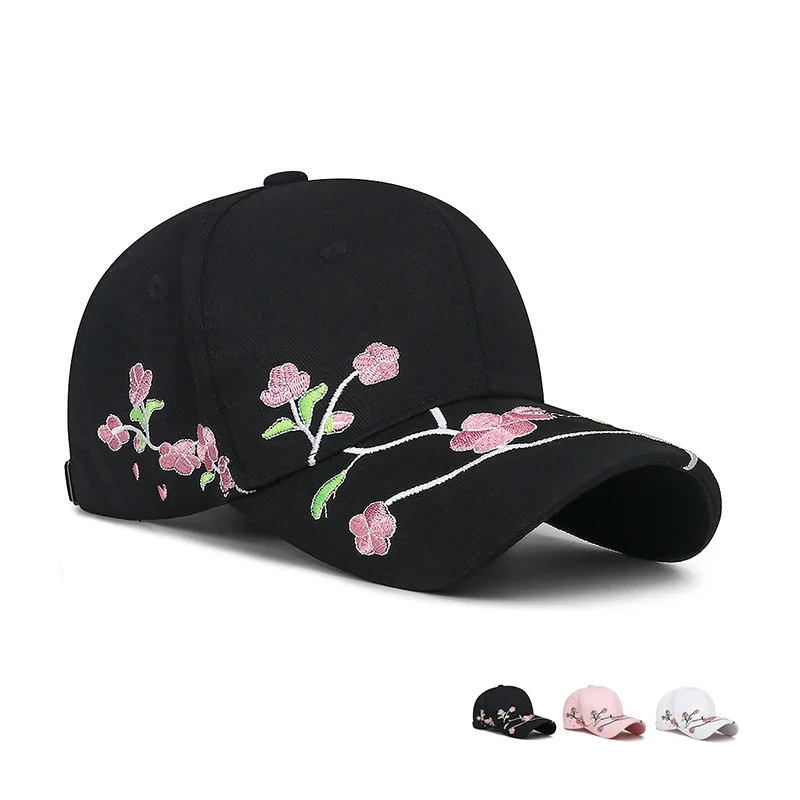 Spring Polyester Flower Embroidery Casquette Baseball Cap Adjustable Outdoor Snapback Hats for Girl and Women 15