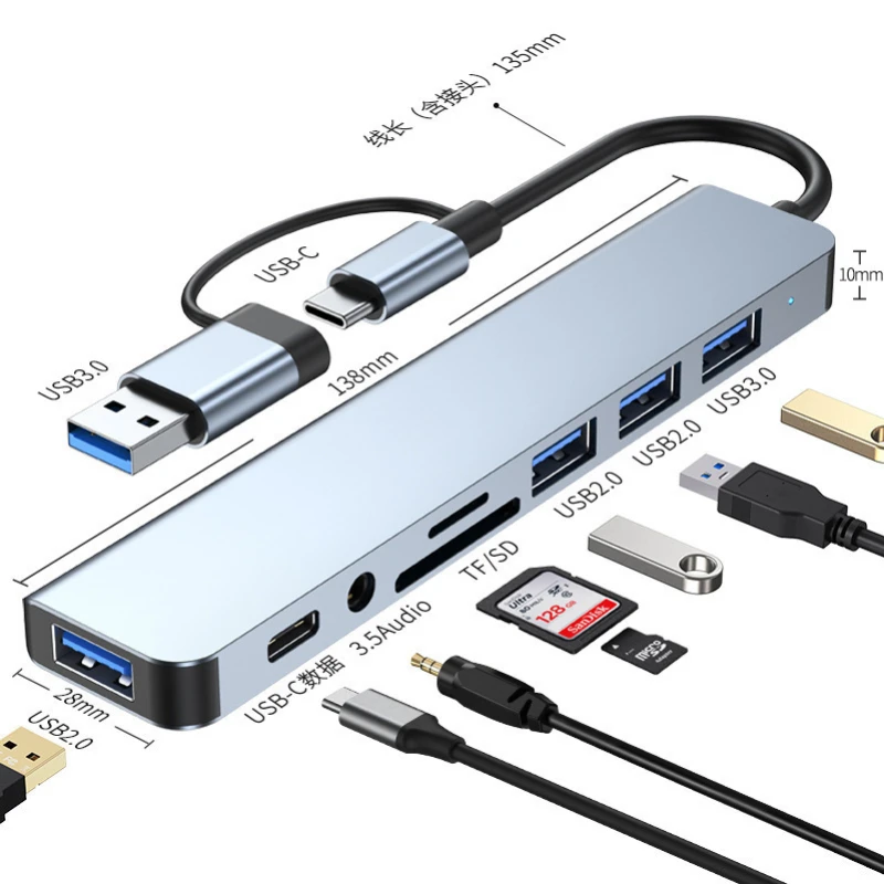 Adaptateur USB 3.0 Type C, station d'accueil, Port USB 2.0, lecteur de carte SD TF, sortie Audio, séparateur multi-hub pour ordinateur Macbook Pro