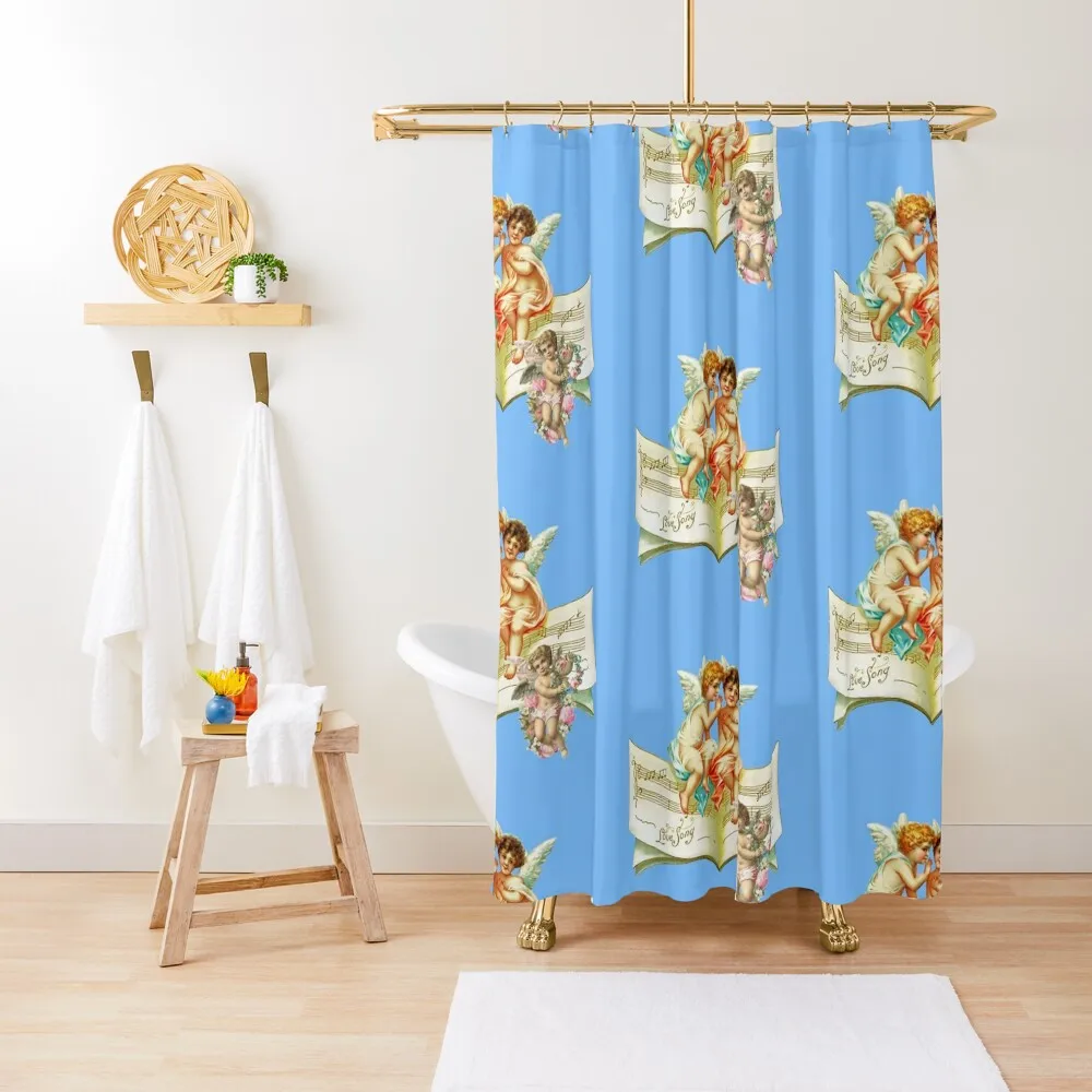 

music angel cherubs Shower Curtain Bathroom Decor Washable Waterproof Fabric Shower Curtain