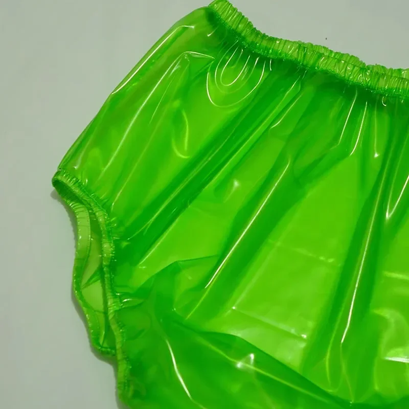 Fetysz zielone pcv przezroczyste grube plastikowe kalesony wysokiej talii wodoodporne luźne miękkie ciche figi na pieluchy majtki na nietrzymanie