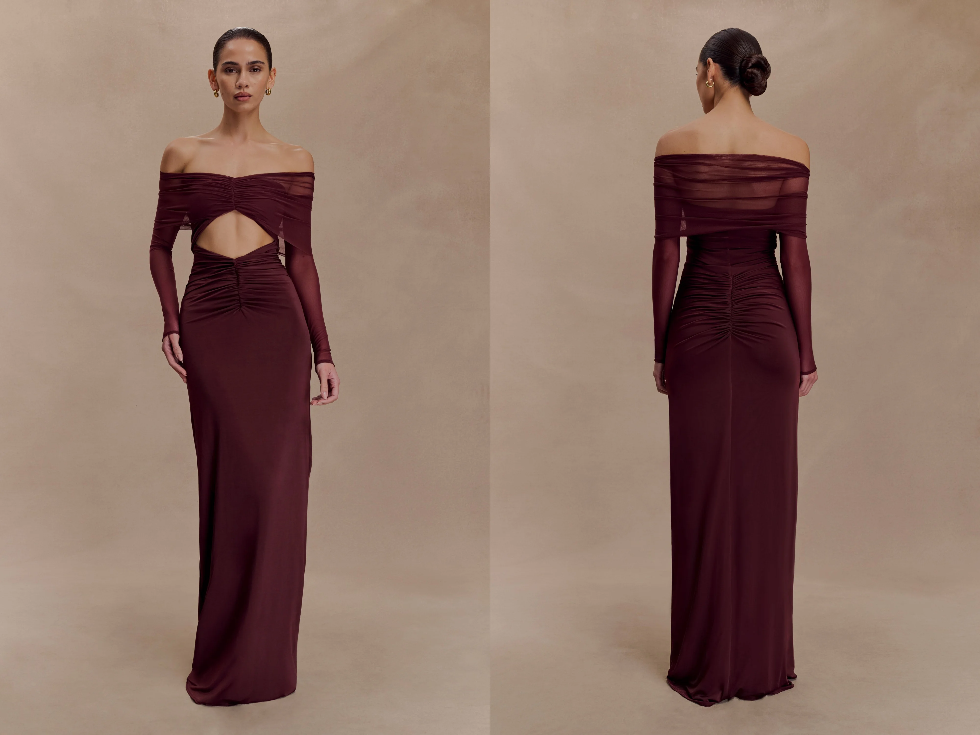 Nuevo Vestido Maxi Sexy con Hombros Descubiertos y Aberturas, Manga Larga Fruncida, para Fiesta y Cóctel Formal 2026 - Vestidos de Fiesta Elegantes