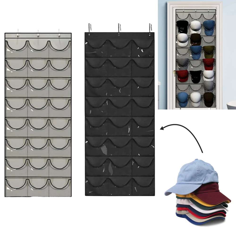 Storage Organizer Clear Pockets Protect Hat Door Hanging Holder 24 Pocket Hanger Storage Rack for Baseball Caps