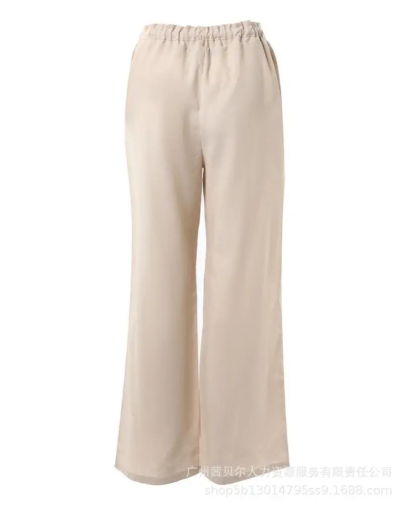 Women's Pants 2023 Solid Color Cotton and Linen Drawstring Slacks Trousers Women