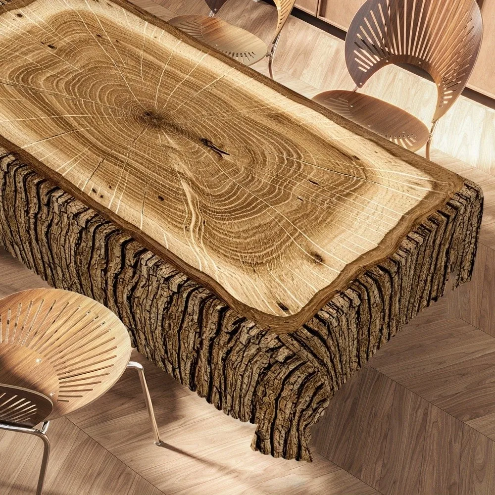 Rustic Log Pattern Rectangular Tablecloth Wood Grain Printed Washable Polyester Table Cloth Universal Table Cover Outdoor Event