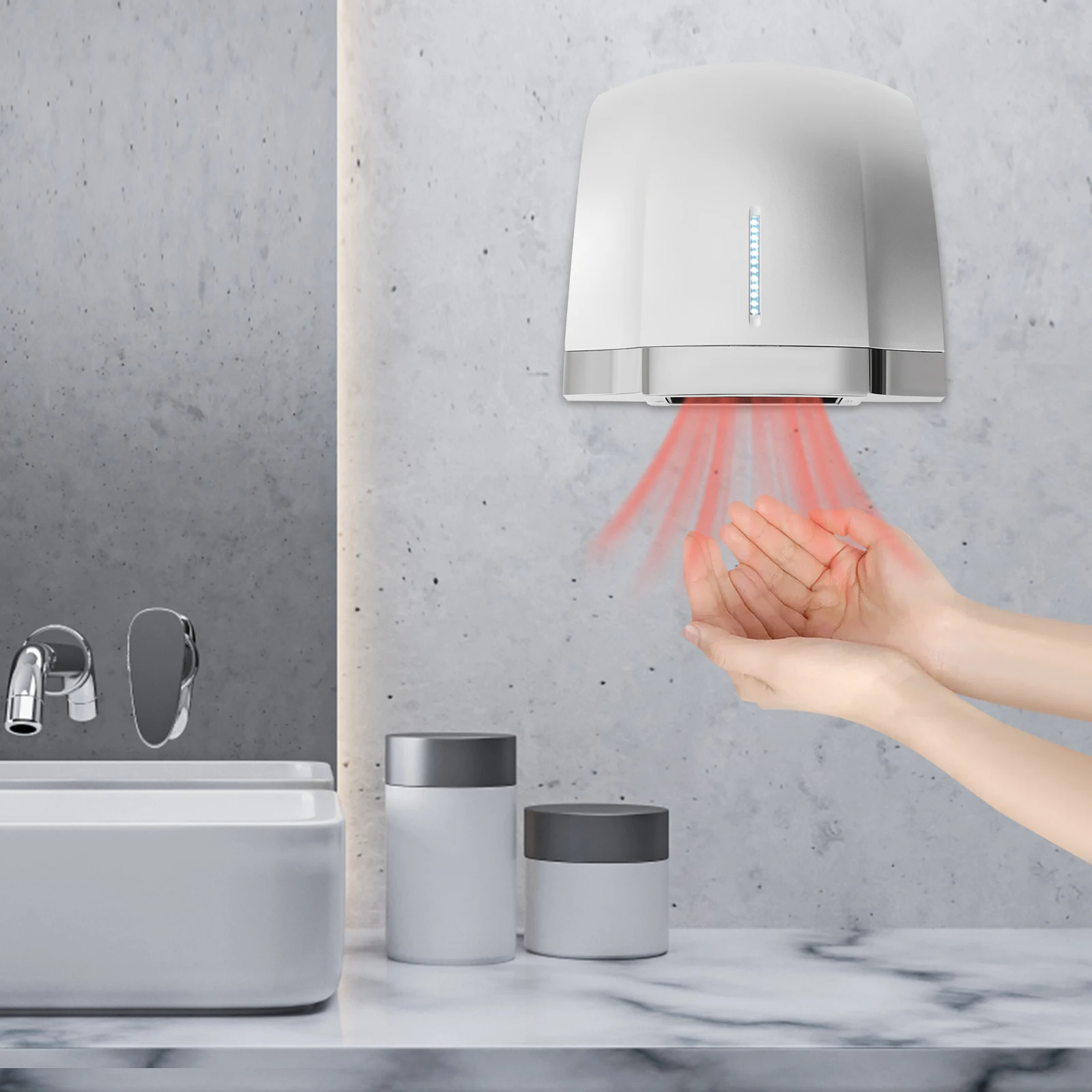 Fast Hand Dryer, Pure Copper Motor, Infrared Sensor Dual Heat Control Space-Saving Elegant Design, ABS Material, Wall-Mounted