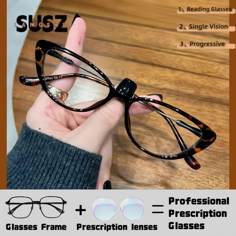 LS-SUSZ Cat Eyes TR90 Street Tall  Myopia Glasses for Women Blue Light Blocking Reading Glasses Computer Prescription Eyeglasses